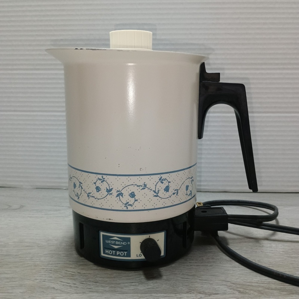 Vintage West Bend Hot Pot Hot Water Tea Pot Electric White Floral 36 Oz